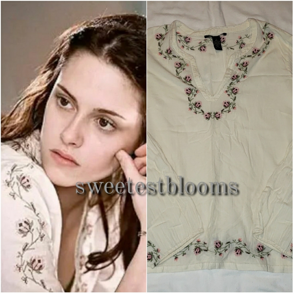 ASO Bella Swan Lucky Brand Rose Embroidered Blouse Size Large